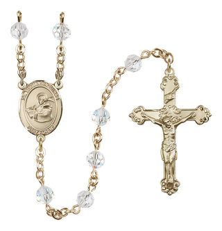 14 Karat Gold-Filled 6mm Austrian Crystal Saint Thomas Aquinas Rosary in Crystal