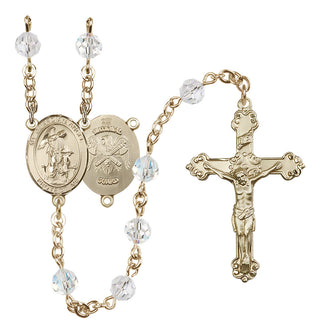 14 Karat Gold-Filled 6mm Austrian Crystal Guardian Angel / Nat'l Guard Rosary in Crystal