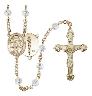 14 Karat Gold-Filled 6mm Austrian Crystal Saints Cosmas & Damian / Doctors Rosary in Crystal