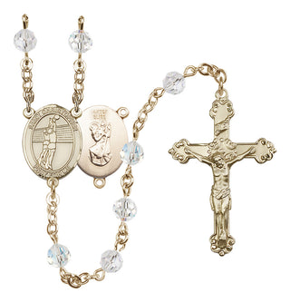 14 Karat Gold-Filled 6mm Austrian Crystal Saint Christopher/Volleyball Rosary in Crystal