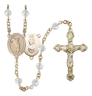 14 Karat Gold-Filled 6mm Austrian Crystal Saint Christopher/Golf Rosary in Crystal