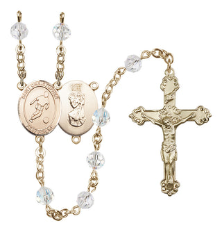 14 Karat Gold-Filled 6mm Austrian Crystal Saint Christopher/Soccer Rosary in Crystal