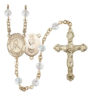 14 Karat Gold-Filled 6mm Austrian Crystal Saint Christopher/Ice Hockey Rosary in Crystal