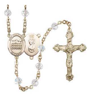 14 Karat Gold-Filled 6mm Austrian Crystal Saint Christopher/Swimming Rosary in Crystal