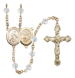 14 Karat Gold-Filled 6mm Austrian Crystal Saint Sebastian/Basketball Rosary in Crystal