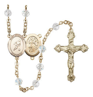 14 Karat Gold-Filled 6mm Austrian Crystal Saint Sebastian/Soccer Rosary in Crystal