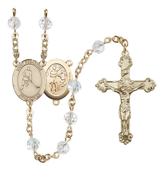 14 Karat Gold-Filled 6mm Austrian Crystal Saint Sebastian/Ice Hockey Rosary in Crystal