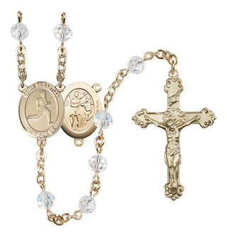 14 Karat Gold-Filled 6mm Austrian Crystal Saint Sebastian/Track & Field Rosary in Crystal