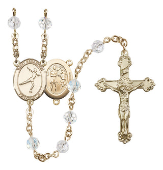14 Karat Gold-Filled 6mm Austrian Crystal Saint Sebastian/Figure Skating Rosary in Crystal