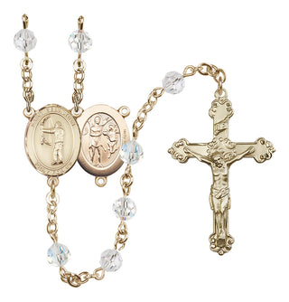 14 Karat Gold-Filled 6mm Austrian Crystal Saint Sebastian / Archery Rosary in Crystal