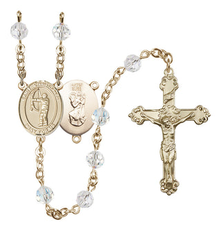 14 Karat Gold-Filled 6mm Austrian Crystal Saint Christopher/Archery Rosary in Crystal