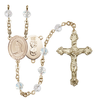 14 Karat Gold-Filled 6mm Austrian Crystal Saint Christopher / Skiing Rosary in Crystal