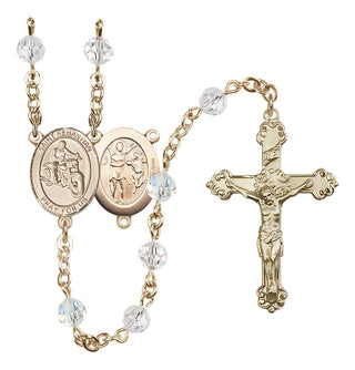 14 Karat Gold-Filled 6mm Austrian Crystal Saint Sebastian / Motorcycle Rosary in Crystal