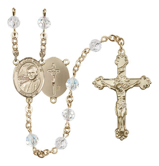 14 Karat Gold-Filled 6mm Austrian Crystal Saint John Paul II Rosary in Crystal