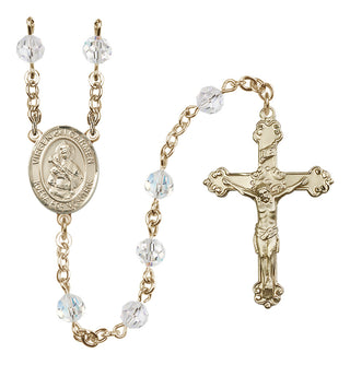 14 Karat Gold-Filled 6mm Austrian Crystal Virgen del Carmen Rosary in Crystal