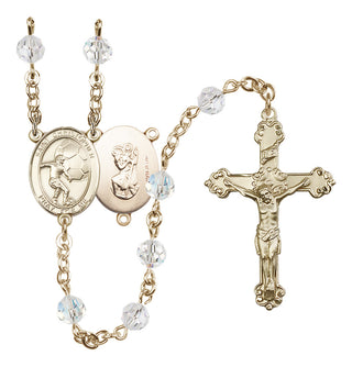 14 Karat Gold-Filled 6mm Austrian Crystal Saint Christopher/Soccer Rosary in Crystal