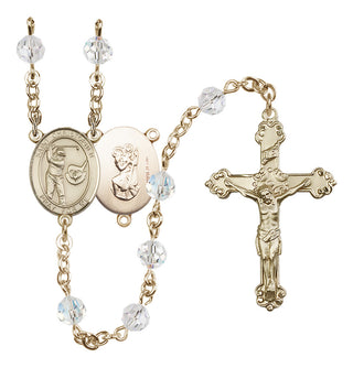 14 Karat Gold-Filled 6mm Austrian Crystal Saint Christopher/Golf Rosary in Crystal