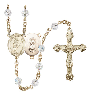 14 Karat Gold-Filled 6mm Austrian Crystal Saint Christopher/Softball Rosary in Crystal