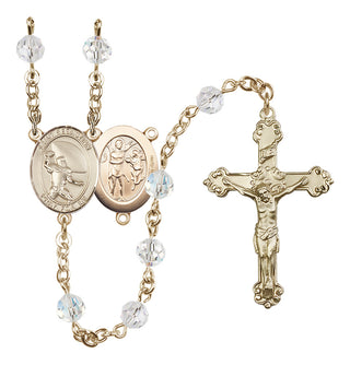 14 Karat Gold-Filled 6mm Austrian Crystal Saint Sebastian / Football Rosary in Crystal