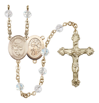 14 Karat Gold-Filled 6mm Austrian Crystal Saint Sebastian/Basketball Rosary in Crystal