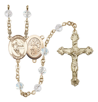 14 Karat Gold-Filled 6mm Austrian Crystal Saint Sebastian / Hockey Rosary in Crystal