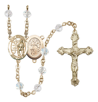 14 Karat Gold-Filled 6mm Austrian Crystal Saint Sebastian/Karate Rosary in Crystal