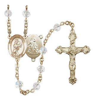 14 Karat Gold-Filled 6mm Austrian Crystal Guardian Angel/Softball Rosary in Crystal