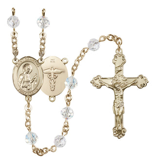 14 Karat Gold 6mm Austrian Crystal Saint Camillus of Lellis / Nurse Rosary in Crystal