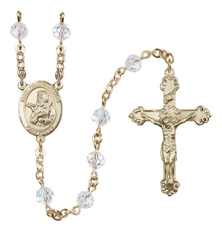 14 Karat Gold 6mm Austrian Crystal Saint Francis Xavier Rosary in Crystal