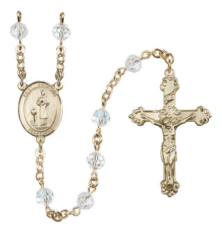 14 Karat Gold 6mm Austrian Crystal Saint Genesius of Rome Rosary in Crystal