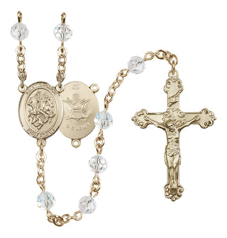 14 Karat Gold 6mm Austrian Crystal Saint George / Army Rosary in Crystal