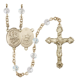 14 Karat Gold 6mm Austrian Crystal Saint George / Navy Rosary in Crystal