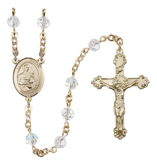14 Karat Gold 6mm Austrian Crystal Saint Gerard Majella Rosary in Crystal