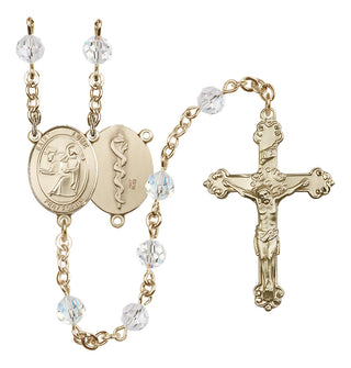 14 Karat Gold 6mm Austrian Crystal Saint Luke the Apostle / Doctor Rosary in Crystal