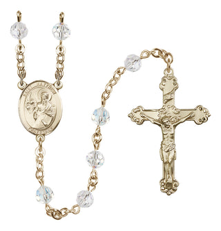 14 Karat Gold 6mm Austrian Crystal Saint Matthew the Apostle Rosary in Crystal
