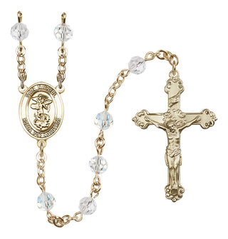 14 Karat Gold 6mm Austrian Crystal San Miguel Arcangel Rosary in Crystal