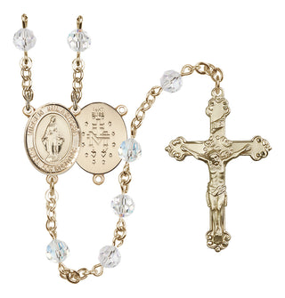14 Karat Gold 6mm Austrian Crystal Virgen Milagrosa Rosary in Crystal