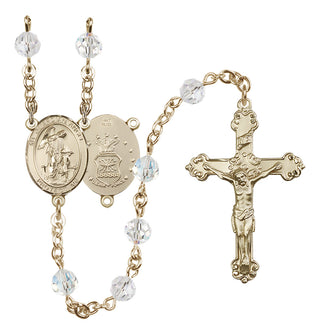 14 Karat Gold 6mm Austrian Crystal Guardian Angel / Air Force Rosary in Crystal