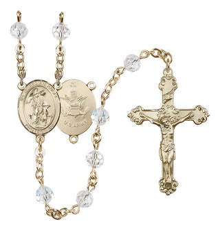 14 Karat Gold 6mm Austrian Crystal Guardian Angel / Army Rosary in Crystal
