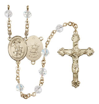 14 Karat Gold 6mm Austrian Crystal Guardian Angel / Navy Rosary in Crystal