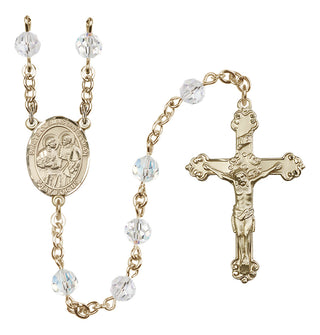 14 Karat Gold 6mm Austrian Crystal Saints Cosmas & Damian Rosary in Crystal