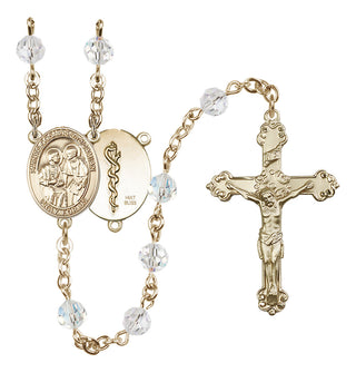 14 Karat Gold 6mm Austrian Crystal Saints Cosmas & Damian / Doctors Rosary in Crystal