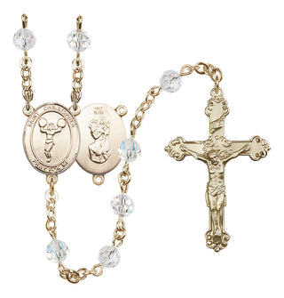 14 Karat Gold 6mm Austrian Crystal Saint Christopher/Cheerleading Rosary in Crystal