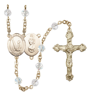 14 Karat Gold 6mm Austrian Crystal Saint Christopher/Gymnastics Rosary in Crystal