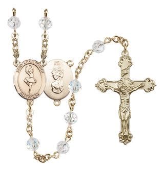 14 Karat Gold 6mm Austrian Crystal Saint Christopher/Dance Rosary in Crystal