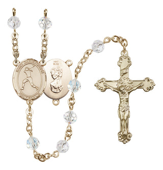14 Karat Gold 6mm Austrian Crystal Saint Christopher/Softball Rosary in Crystal