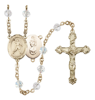 14 Karat Gold 6mm Austrian Crystal Saint Christopher/Football Rosary in Crystal