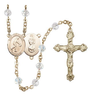 14 Karat Gold 6mm Austrian Crystal Saint Christopher/Basketball Rosary in Crystal