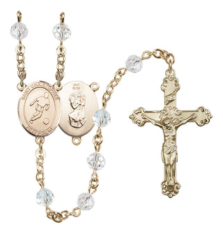 14 Karat Gold 6mm Austrian Crystal Saint Christopher/Soccer Rosary in Crystal