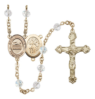 14 Karat Gold 6mm Austrian Crystal Saint Sebastian/Swimming Rosary in Crystal